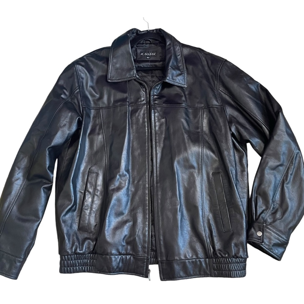 M. Julian Genuine Leather Black Mens Zip Up Jacket Size 2XL - Picture 2 of 16